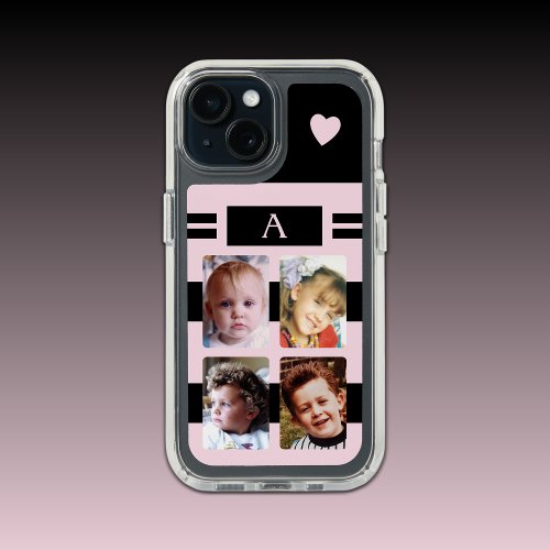 4 photo add initial love heart black pink iPhone 15 case