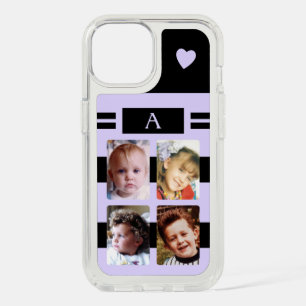 4 photo add initial love heart black purple iPhone 15 case