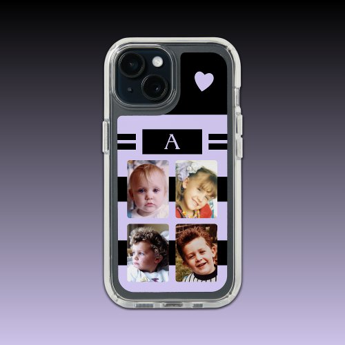 4 photo add initial love heart black purple iPhone 15 case