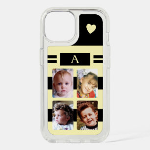 4 photo add initial love heart black yellow iPhone 15 case