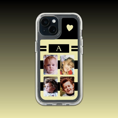 4 photo add initial love heart black yellow iPhone 15 case