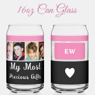4 photo add initials black pink can glass