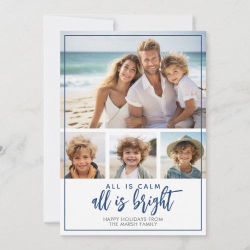 4 Photo - All is Calm Bright - Dark Blue Christmas Holiday Card