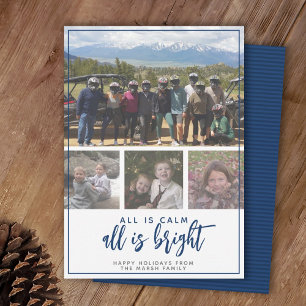 4 Photo - All is Calm Bright - Dark Blue Christmas Holiday Card