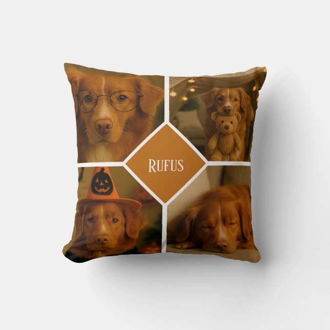  4 Photo And Text Personalized Gift Idea Throw Pillow (Front)