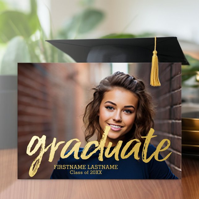 4 Photo Announcement Gold Foil Grad Invitation (Graduation Party Invitation with Multiple Photos)