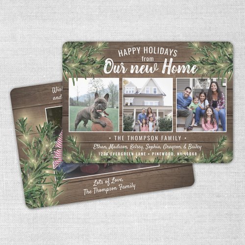 4 Photo Any Text New Home Wood  Garland Lights Holiday Card