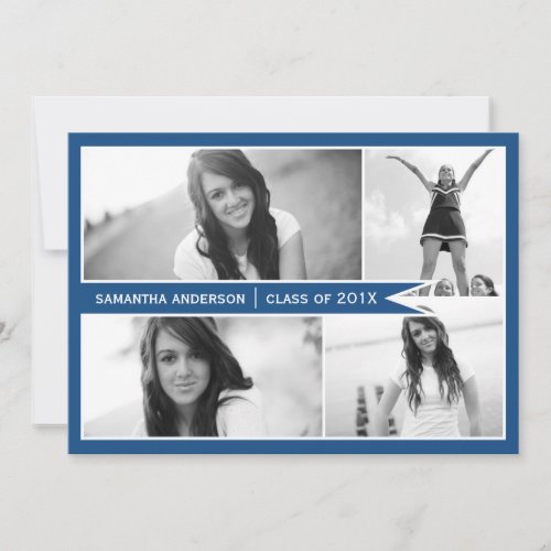 4 Photo Banner Graduation Invitation - Blue
