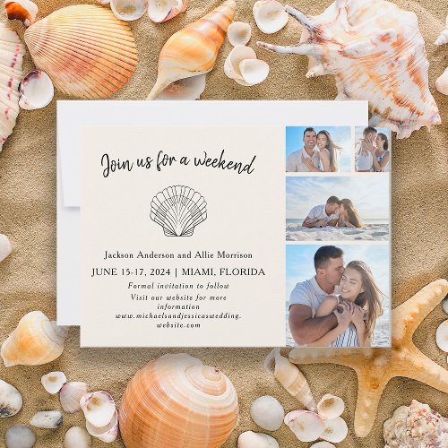 4 Photo Beach Seashell Destination Wedding  Save The Date