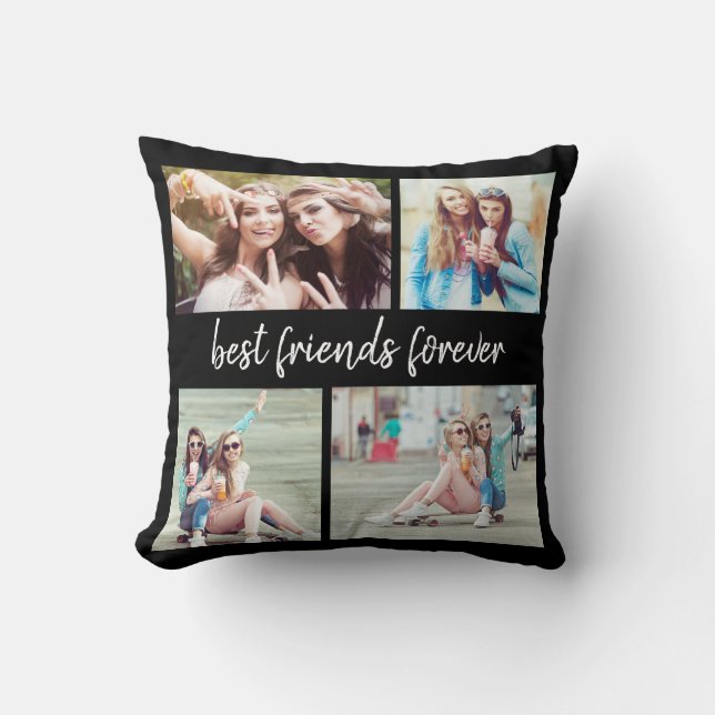 4 Photo Best Friends Forever Black Throw Pillow (Front)
