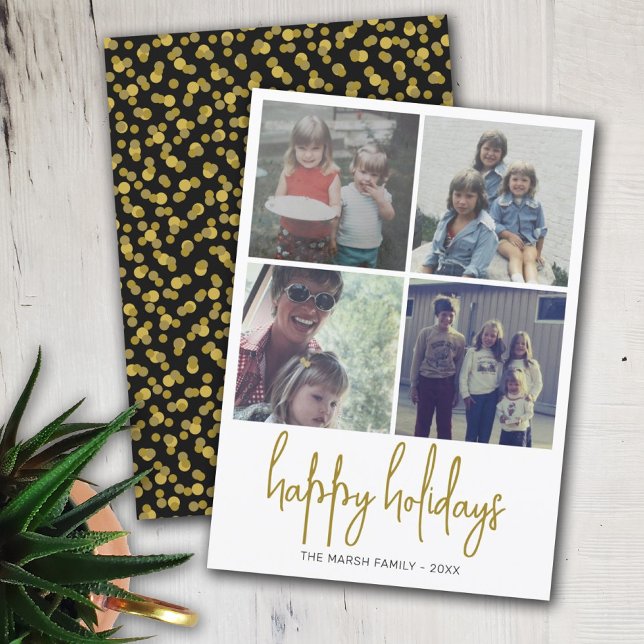 4 Photo Black and Gold Dots - Christmas Happy Holiday Card (Creator Uploaded)