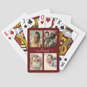 4 photo Black And White Personalized Playing Card