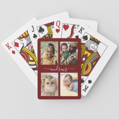 4 photo Black And White Personalized  Playing Card