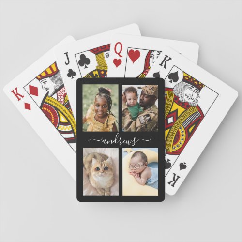 4 photo Black And White Personalized  Poker Cards