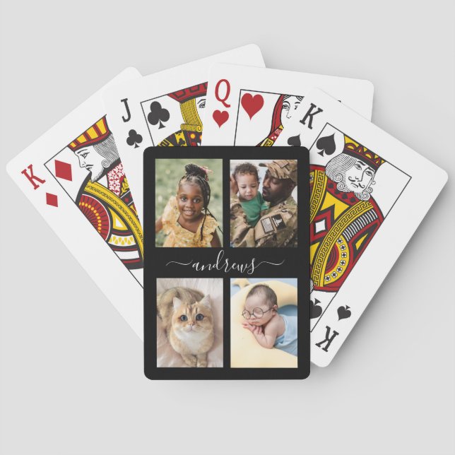 4 photo Black And White Personalized  Poker Cards (Back)