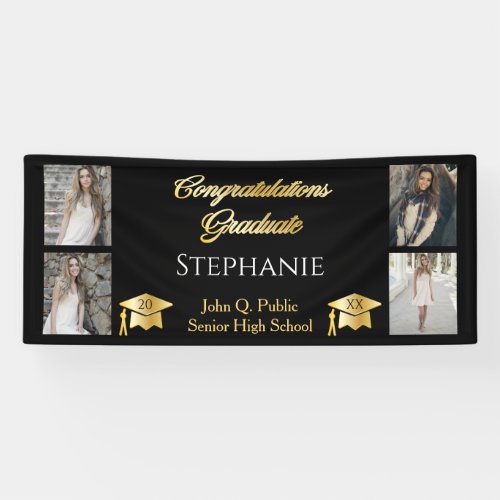 4 Photo Black Gold Congrats Graduate Name School Banner