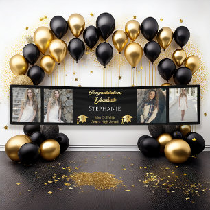 4 Photo Black Gold Congrats Graduate Name School Banner