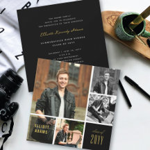 4 Photo Black Square Minimalist Graduation Party