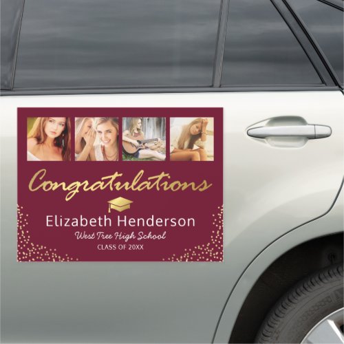 4 Photo Burgundy Gold Graduation 2022 Car Magnet