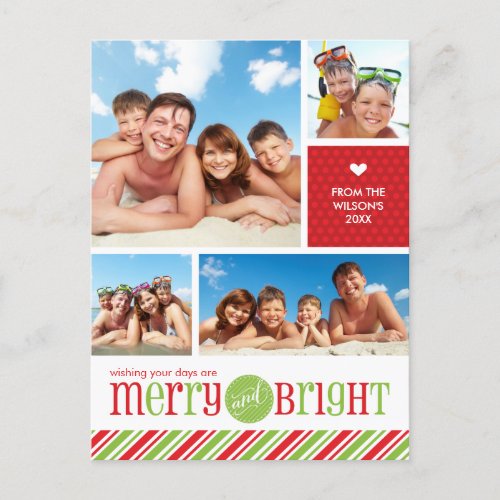 4 PHOTO BY CHRISTMAS POSTCARD merry  bright 3 Holiday Postcard