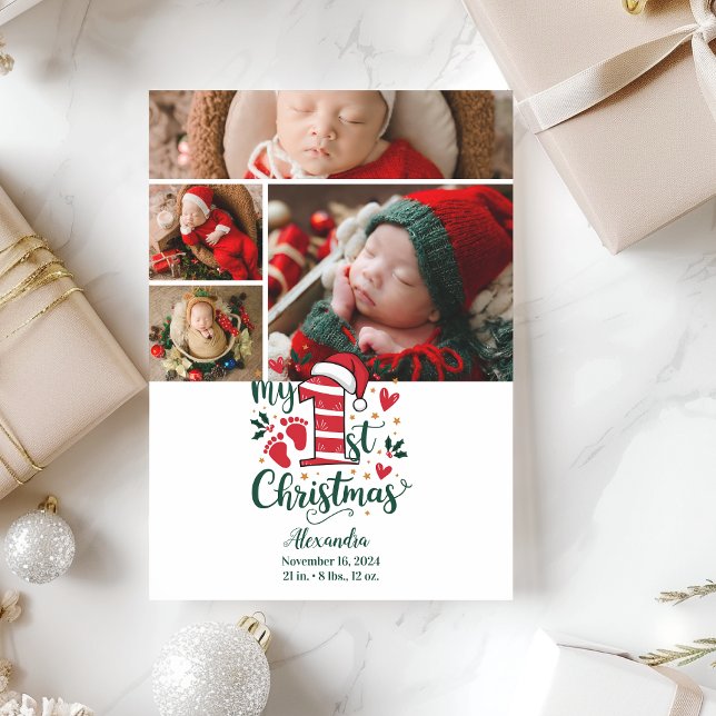 4 Photo Candy Cane Baby 1st Christmas Holiday Card (Creator Uploaded)