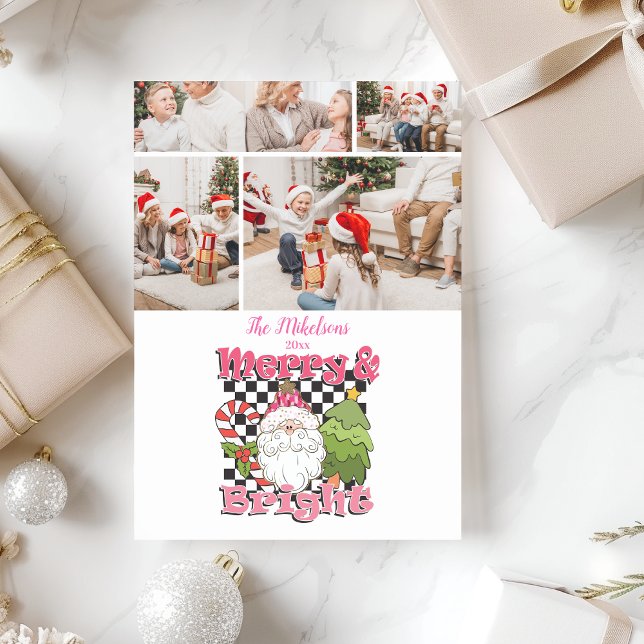 4 Photo Checkered Merry & Bright Christmas Holiday Card (Creator Uploaded)