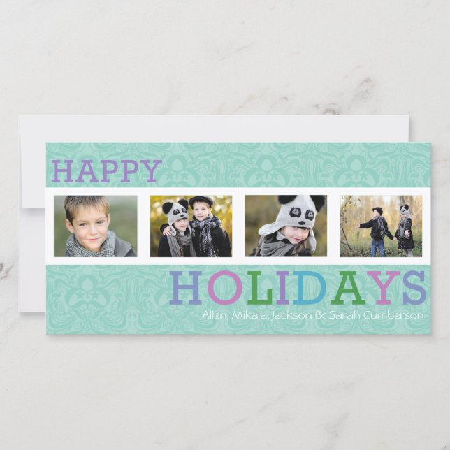 4 Photo Chic Pastel Christmas Photo Card (Front)