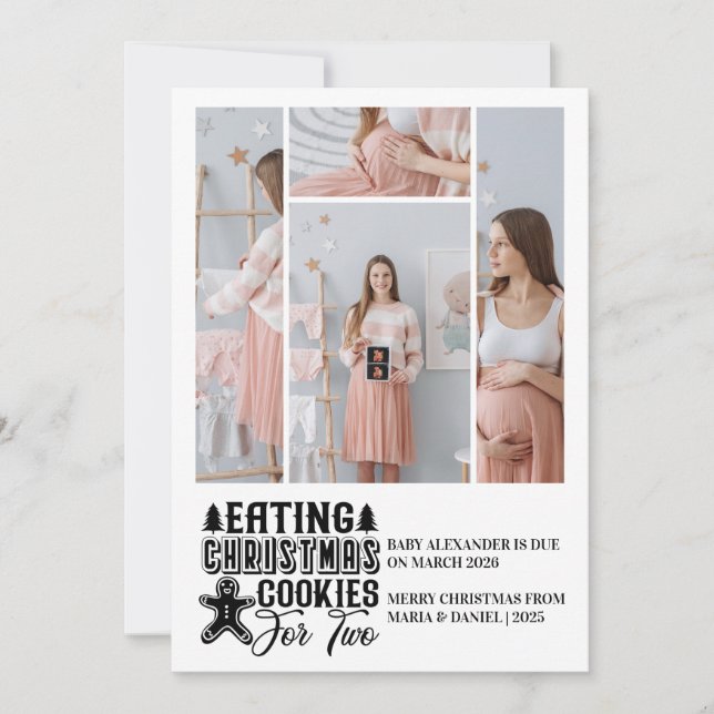 4 Photo Christmas Cookies for 2 Pregnancy  Holiday Card (Front)