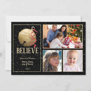 4 Photo Christmas  JINGLE BELL  Holiday Card