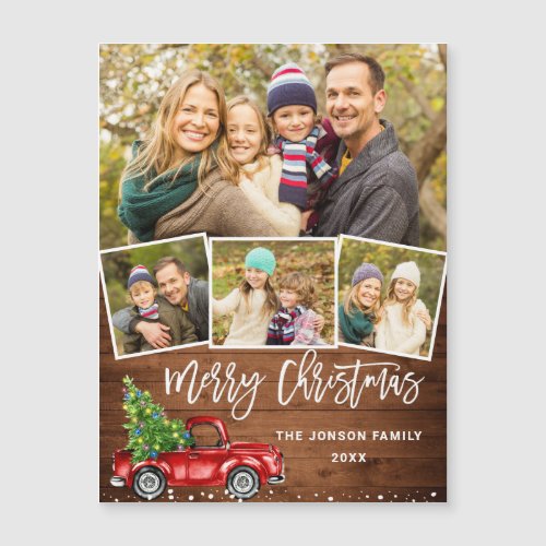 4 PHOTO Christmas Red Truck Greeting Magnetic Card