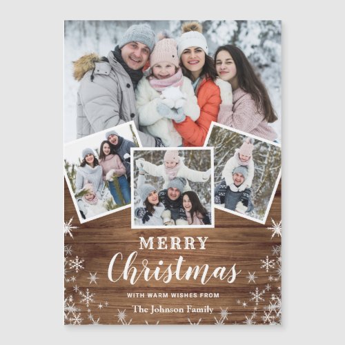 4 PHOTO Christmas Rustic Wood Magnetic Card