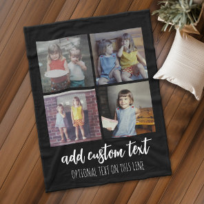4 Photo Collage - 2 Lines Text - Can Edit Colors Fleece Blanket