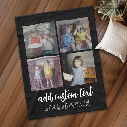 4 Photo Collage _ 2 Lines Text _ Can Edit Colors Fleece Blanket
