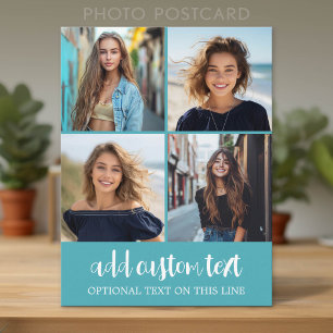 4 Photo Collage - 2 Lines Text - Can Edit Colors Postcard