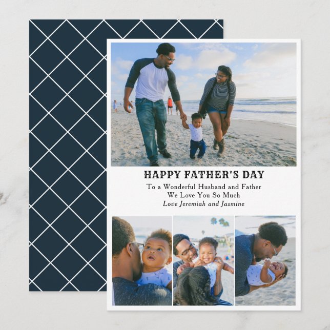 4 Photo Collage Add Message Happy Fathers Day Card (Front/Back)