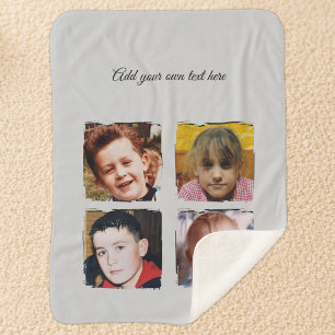 4 photo collage add text grey sherpa blanket