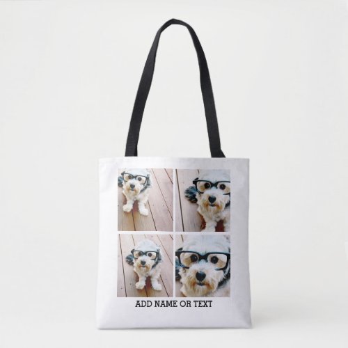 4 Photo Collage and Custom Text White Background Tote Bag