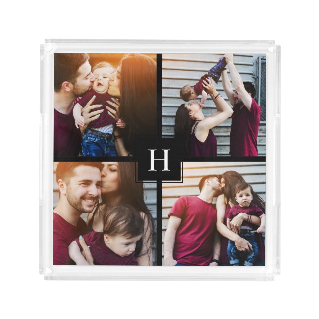 4-Photo Collage and Monogram Acrylic Tray (Front)