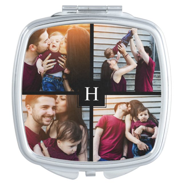 4-Photo Collage and Monogram Compact Mirror (Front)