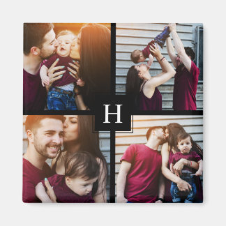 4-Photo Collage and Monogram Magnet