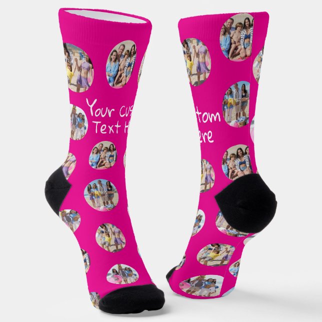 4 Photo Collage and Text Custom Personalized Socks (Angled)
