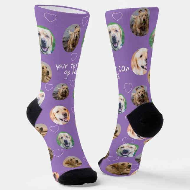 4 Photo collage and text template custom made Socks (Angled)