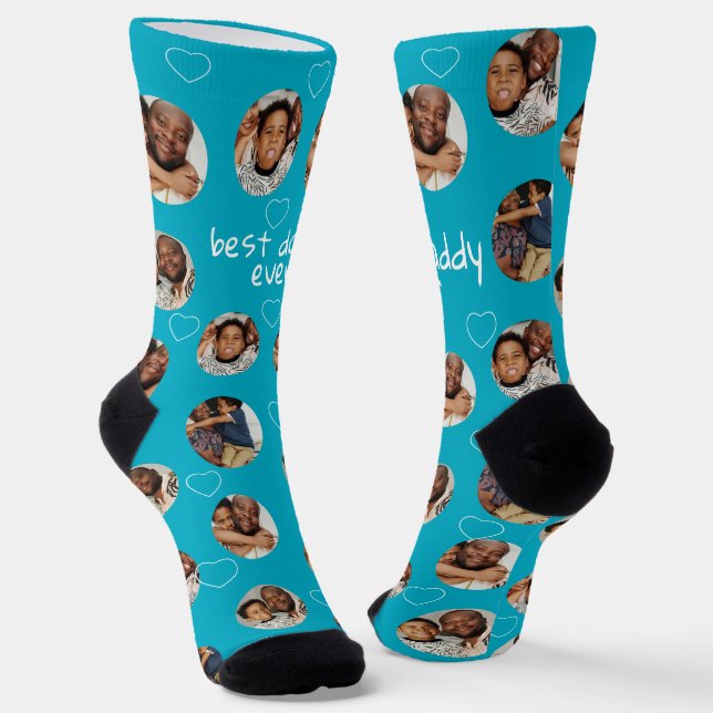 4 Photo Collage Best Daddy Ever Socks (Angled)