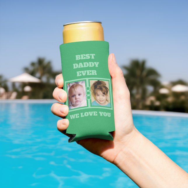 4 photo collage best daddy love you green seltzer can cooler (In Situ Pool)