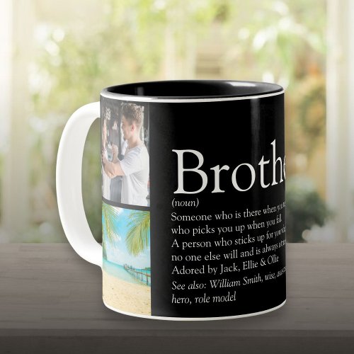 4 Photo Collage Best Ever Brother Definition Two_Tone Coffee Mug