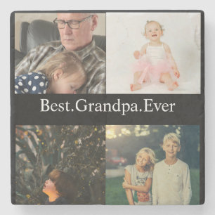 4 Photo Collage Best Grandpa Ever Stone Coaster