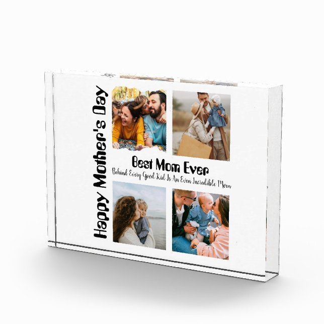 4 Photo Collage Best Mom Ever Block (Right)