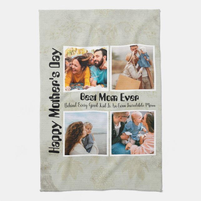 4 Photo Collage Best Mom Ever Kitchen Towel (Vertical)