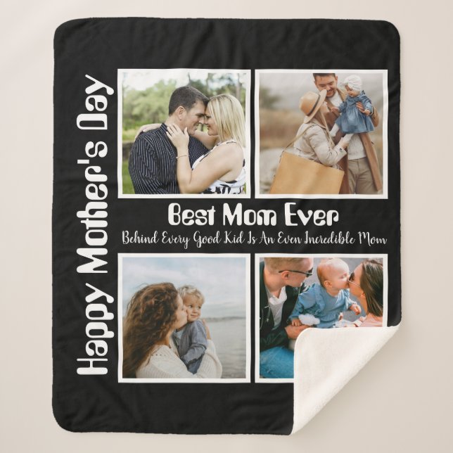 4 Photo Collage Best Mom Ever Sherpa Blanket (Front)