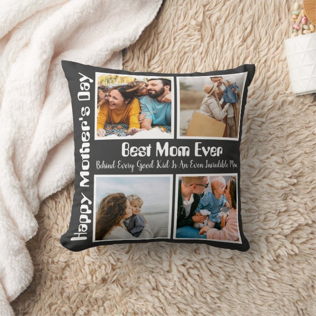 4 Photo Collage Best Mom Ever Throw Pillow (Blanket)